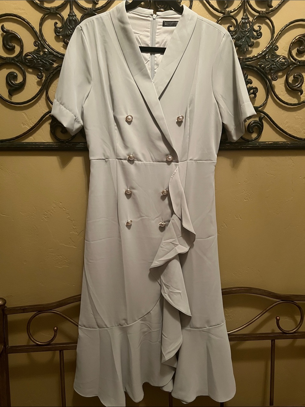 New*Dazy Mint Green Double-Breasted Ruffle Midi Dress